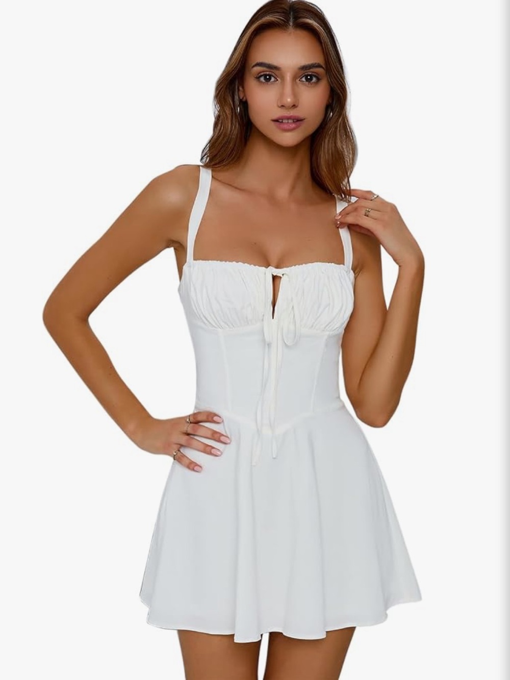 White Hollow-Out Bust Tie Mini Dress
